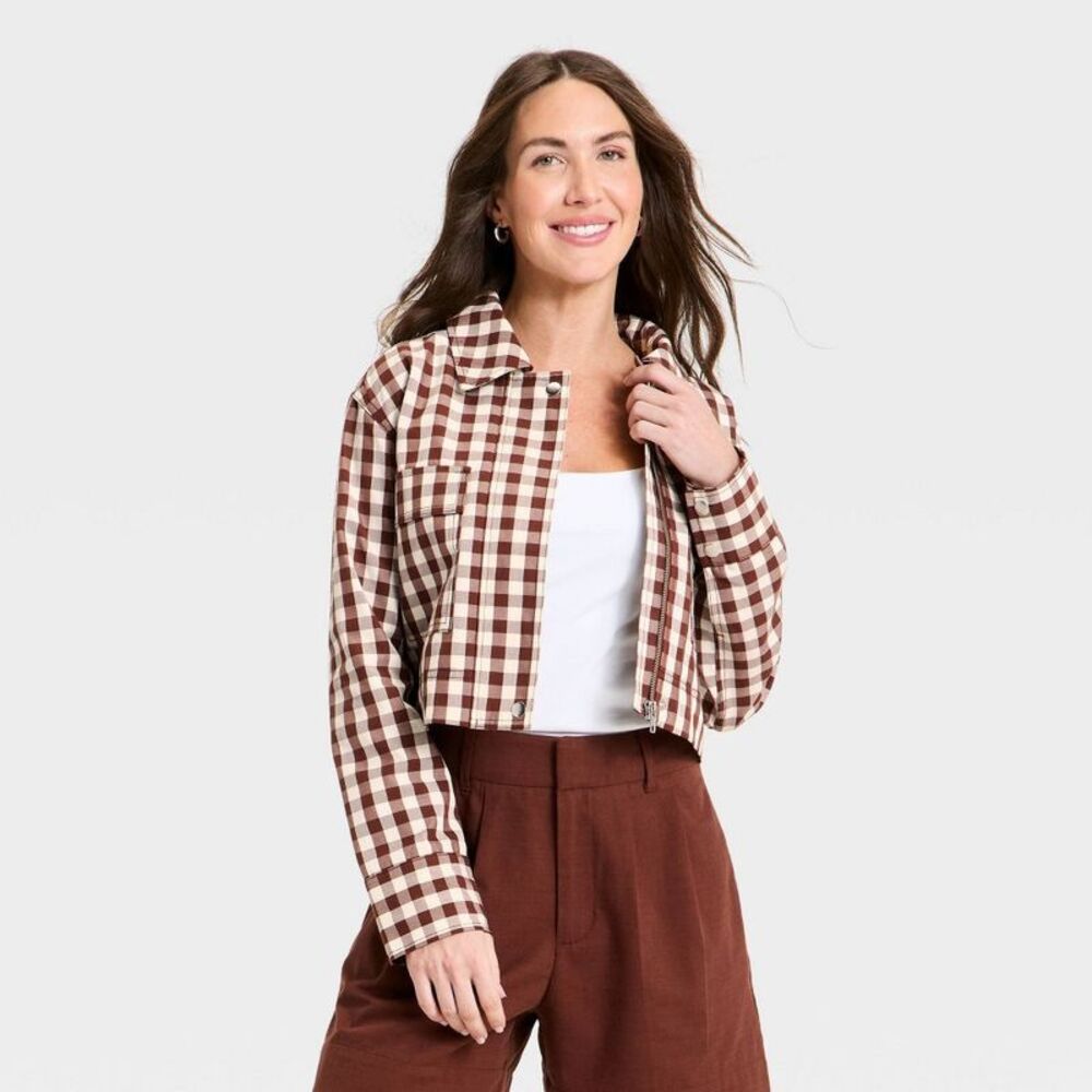 a new day Brown & Cream Gingham Cropped Jacket